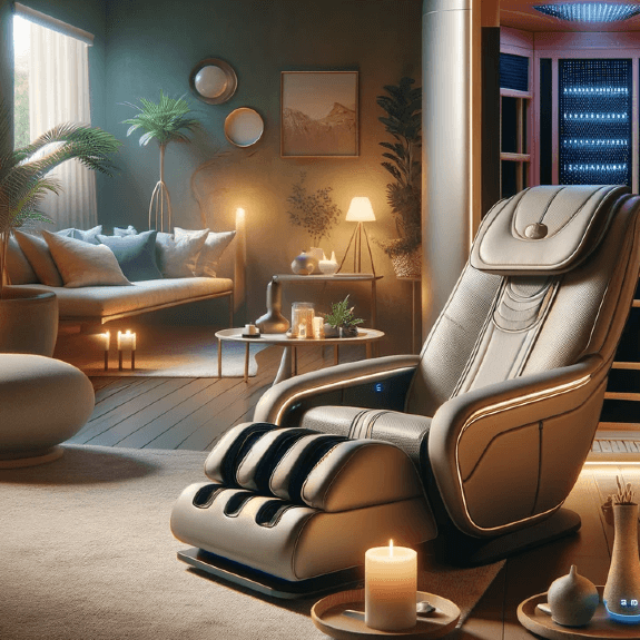 Home that has been made into a wellness retreat with a massage chair and infrared sauna