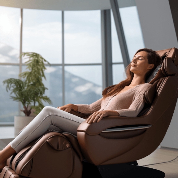 Woman relaxing in massage chair