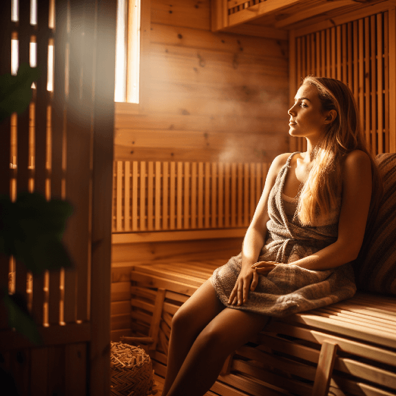 Woman relaxing in an infrared sauna
